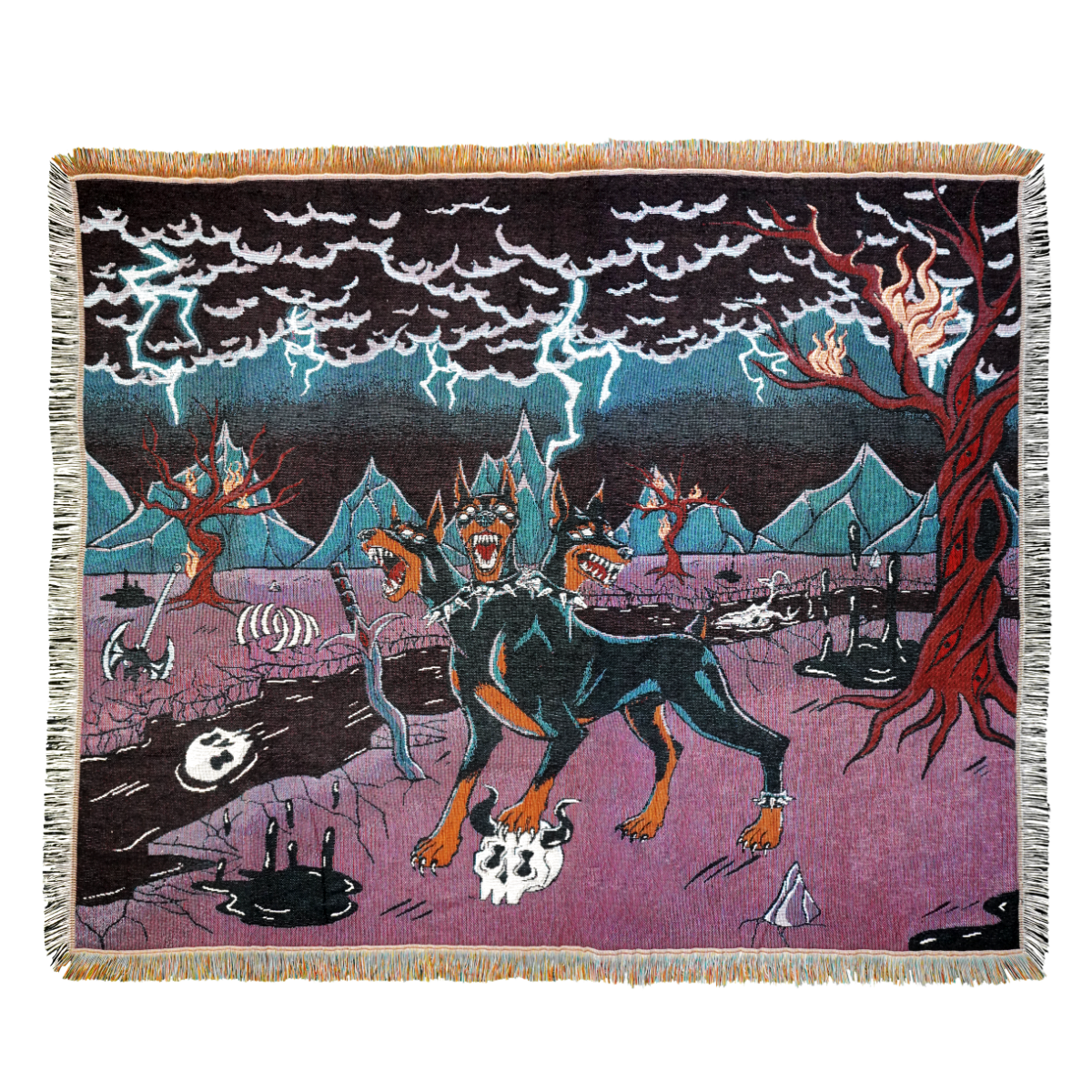 Doberman Cerberus Woven Blanket | Gothic Art Blanket