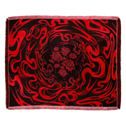 Black background with many red ghosts swirling and spiraling towards the middle. Ten eyes with swirl irises cluster in the center of the design.