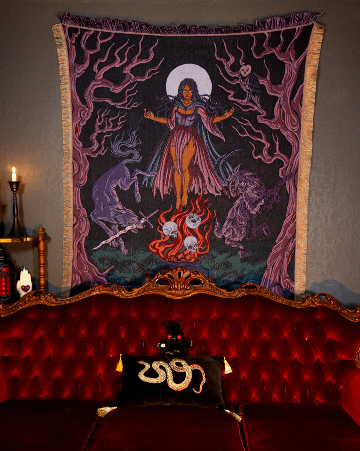 Moon Witch Woven Blanket | Gothic Art Blanket | Witchcraft Wall