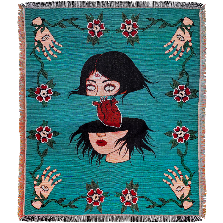 Anatomical Heart Woven Blanket | Gothic Art Blanket | Third Eye