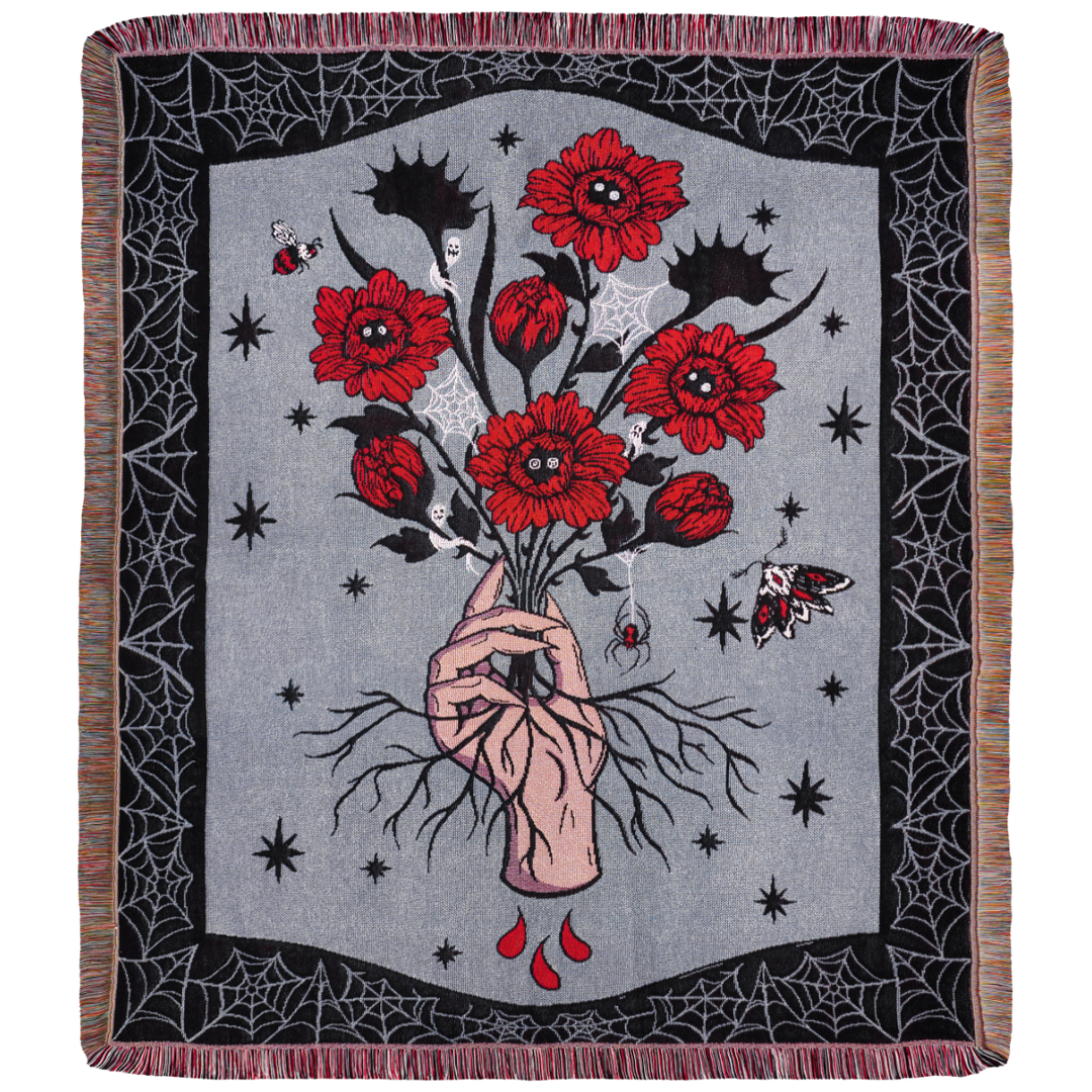 Ghost Bouquet Woven Blanket | Gothic Art Blanket | Ghost Flower