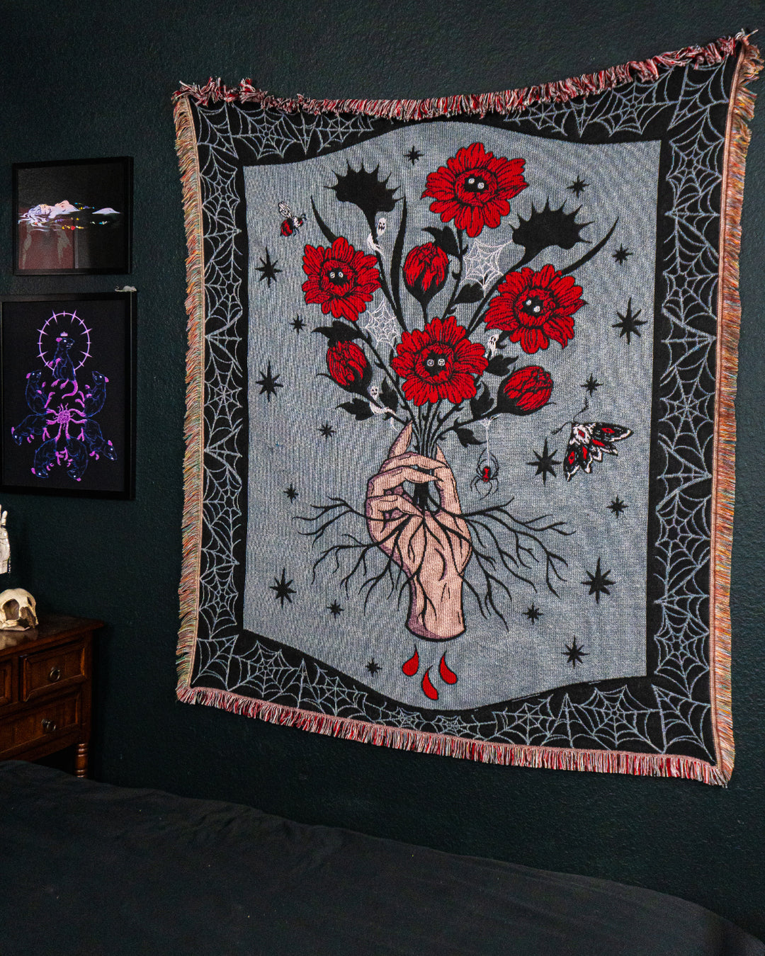 Ghost Bouquet Woven Blanket | Gothic Art Blanket | Ghost Flower