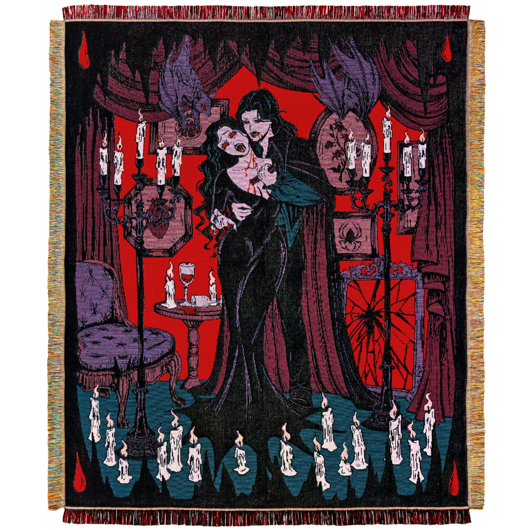 Vampire Romance Woven Blanket | Gothic Art Blanket | Victorian Vampire Romance Woven Blanket | Gothic Art Blanket | Victorian