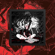 Woman sitting on bed with comic being attacked by ceiling creature, with many arms and eyes, coming from the vents.