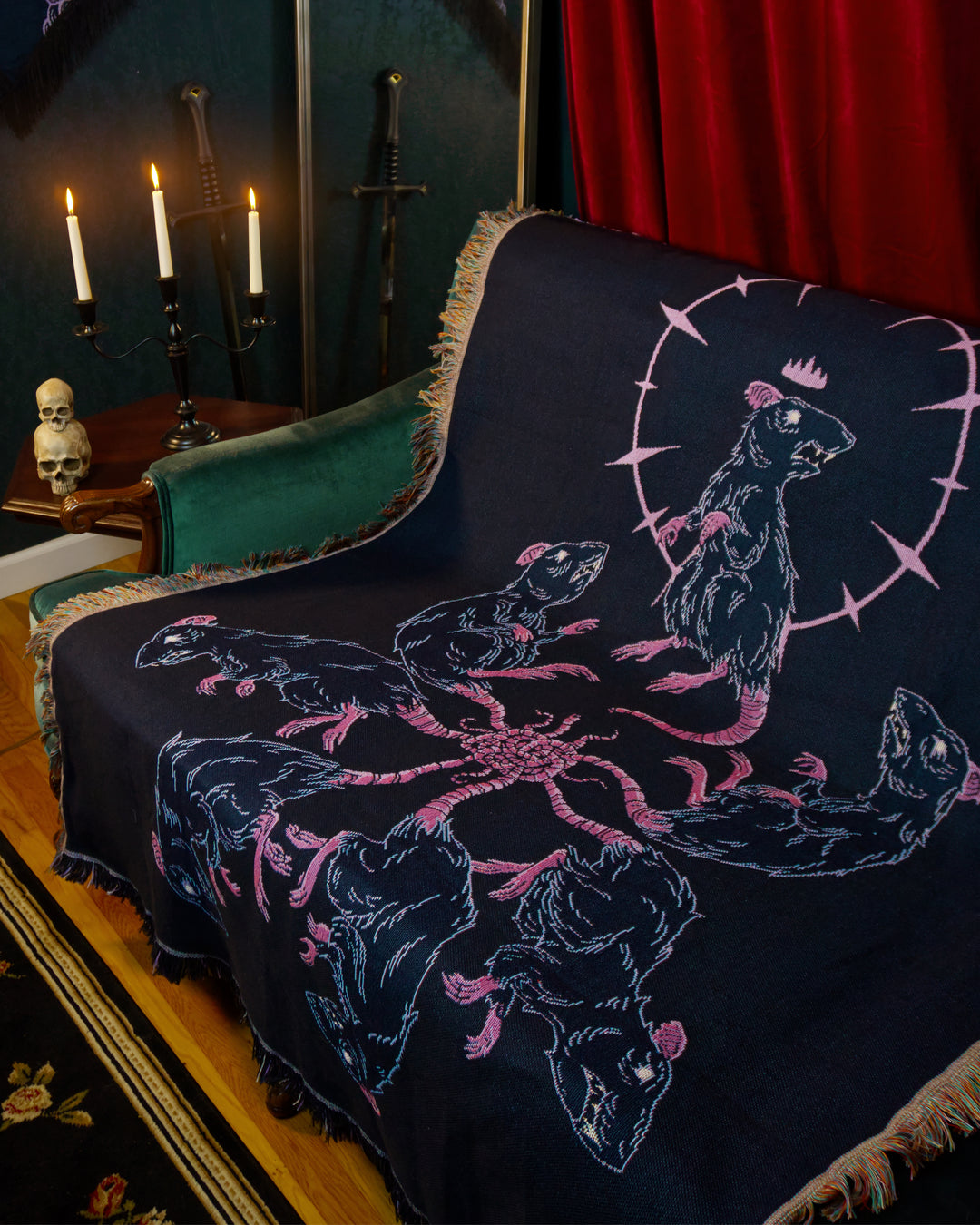 Rat King Dark Folklore Woven Blanket | Gothic Art Blanket | Royal