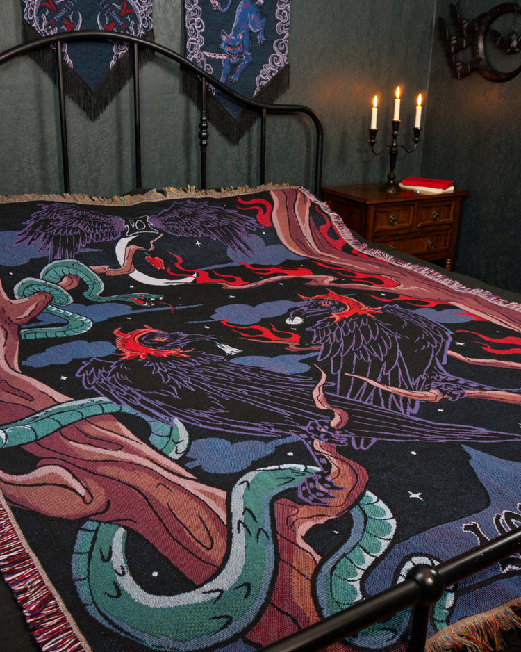 The Lovers Woven Blanket | Gothic Art Blanket | Tarot Wall Decor