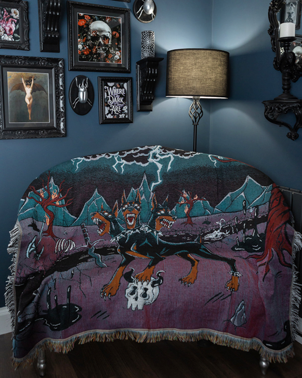 Doberman Cerberus Woven Blanket | Gothic Art Blanket